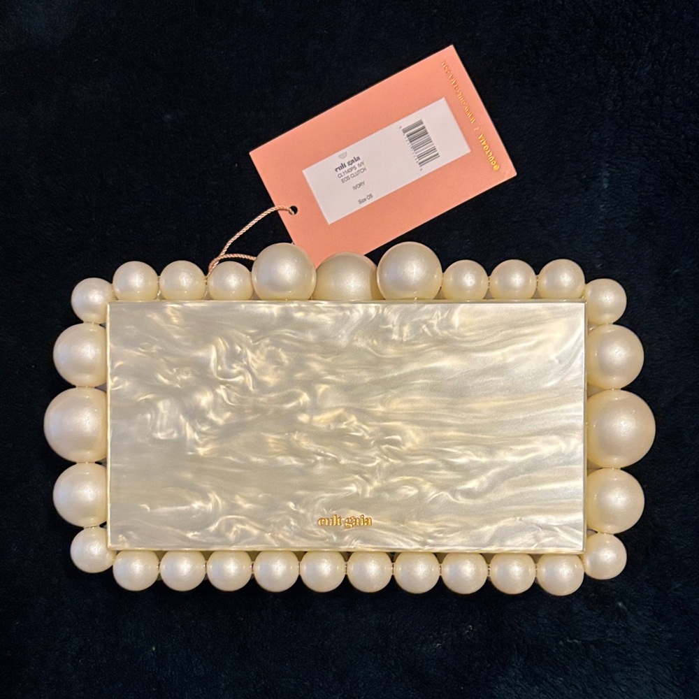 Cult Gaia Ivory Pearl-Embellished Clutch